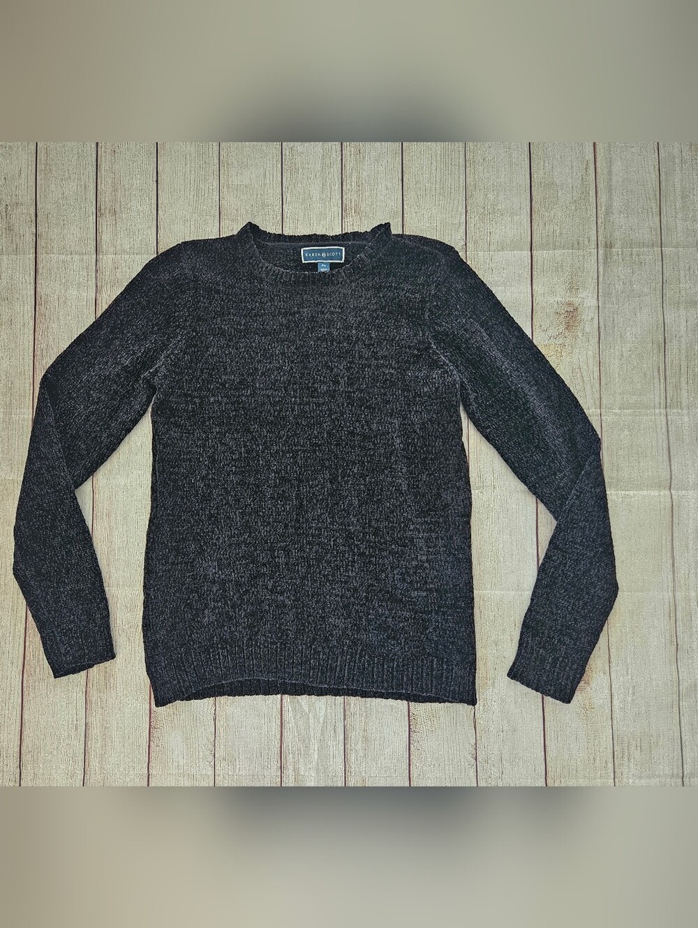 Karen Scott Black Chenille Crewneck Sweater